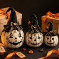 thumbnail image 6 of Halloween Pumpkin Decor Set, 7"Fall Decor,Halloween Decorations, Small Witch Hat Pumpkin Figurines with Bow, Lace and Star, Vintage Farmhouse Halloween Tabletop Decor for Home Party Indoor Display-A, 6 of 11