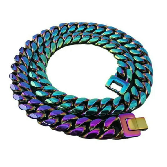 GKNET Hip Hop Colorful Stainless Steel Cuban Link Chain Necklace Men Sports Jewelry-18 in Necklace-12mm