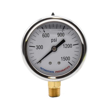 Interstate Pneumatics Pressure Gauge 15 PSI 2 Inch Diameter1/4 Inch NPT Bottom Mount G2012-015