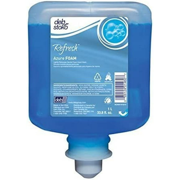 Deb Stoko Refresh Savon Moussant Azur, Recharge de 1000 ml, Boîte de 3