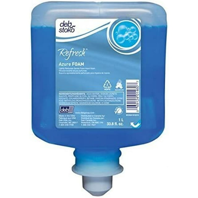 Deb Stoko Refresh Savon Moussant Azur, Recharge de 1000 ml, Boîte de 3