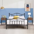 thumbnail image 1 of 3 Piece Bedroom Sets Full Size Black Metal Bed Frame and 2 Brown Nightstands, 1 of 7