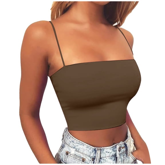 Summer Tops for Women Adult Tops Women Clear Top Corset Top Casual Summer Lace Bra Strap Chiffon Camisole Indoor Boy Ladies Fashion Everything With Sexy Solid Color Brown XL