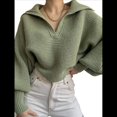 thumbnail image 1 of Suéteres de Larga para Mujer, Suéter Ajustado y Elástico de Gran Tamaño, Jersey de Punto Acanalado de Color Liso. Verde S, 1 of 8