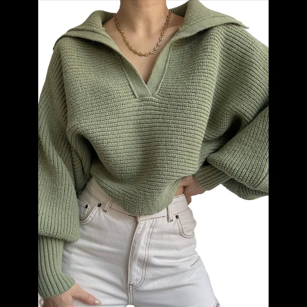 Suéteres de Larga para Mujer, Suéter Ajustado y Elástico de Gran Tamaño, Jersey de Punto Acanalado de Color Liso. Verde M