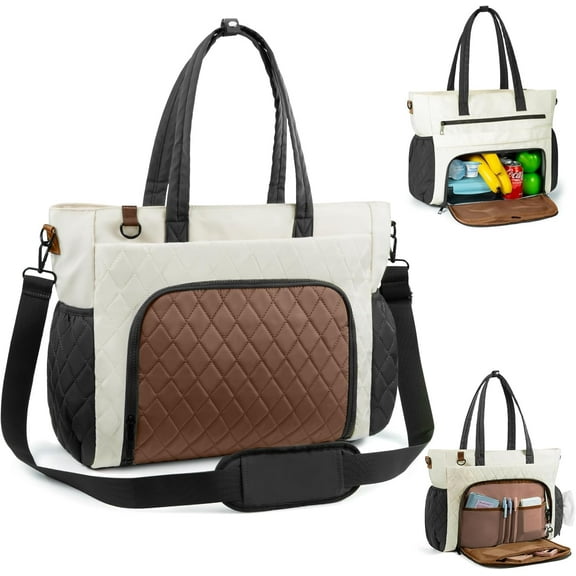 Lunch Tote Bag for Women, 15.6" Laptop Tote Bag with Insulated Lunch Compartment, for Office Work Teacher Picnic Nurse