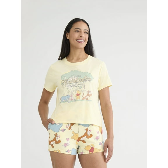 Winnie Pooh and Friends Women's Graphic Tee and Shorts Set, 2-Piece, Sizes XXS-XXL