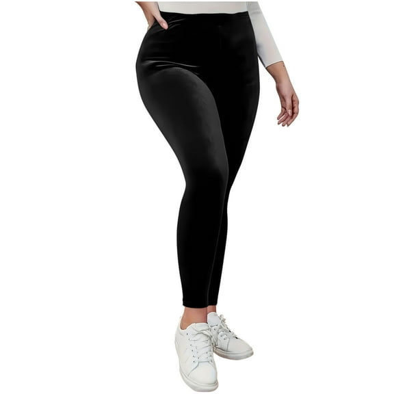 High Waisted Leggings Womens Ultra Soft Velvet Tight Pants Stretchy Workout Yoga Casual Trousers Ankle Length (XL, Black)