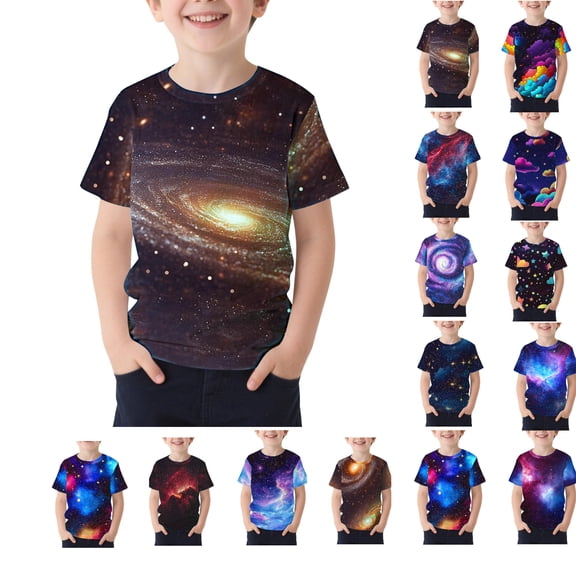 Afuyipoi Boys T-Shirts,Short Sleeve Star Printed Crew Neck Everyday Comfort Tees Multicolor 7-8T