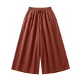 thumbnail image 4 of WIZUTIZ Women's Ice Silk Wide Leg Cropped Pants High Waist Elastic Band Lightweight Breathable Summer Trousers Solid Color Flowy Chic Soft, 4 of 5