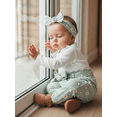 thumbnail image 5 of BemeyourBBs Newborn Baby Girl Spring Clothes Short Sleeve Rib Knit Romper Belted Daisy Printed Pants Set Headband 3Pcs Infant Girls Outfits, 5 of 9