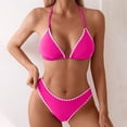 thumbnail image 2 of Women's Solid Color Lace Triangle Bikini Set Halter Adjustable Ties Backless Two-Piece Swimsuit Hot Pink XL(XL), 2 of 7