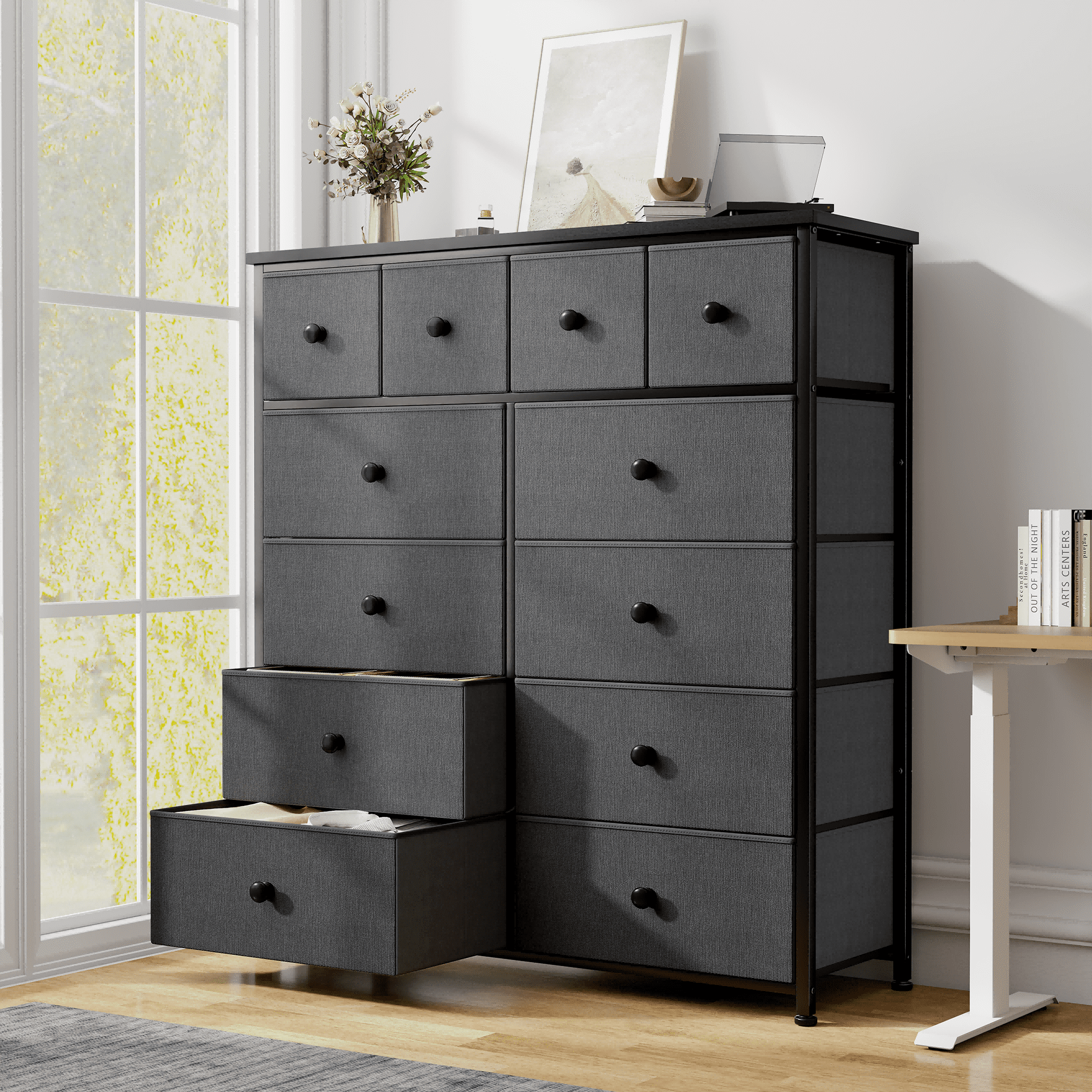 Romorgniz Tall Dresser for Bedroom with 12 Drawers Dresser for Closet Fabric Dressers and Chests of Drawers, Sturdy Metal Frame, Wood Top, Gray