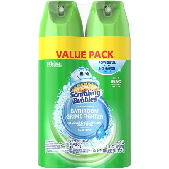 Scrubbing Bubbles Bathroom Grime Fighter Aerosol, Rainshower, 20 oz, 2 Count