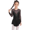 thumbnail image 4 of iEFiEL Girls Rhinestone Leotard Ballet Dress Mesh Splice Figure Ice Skating Dress Dance Costume, 4 of 7