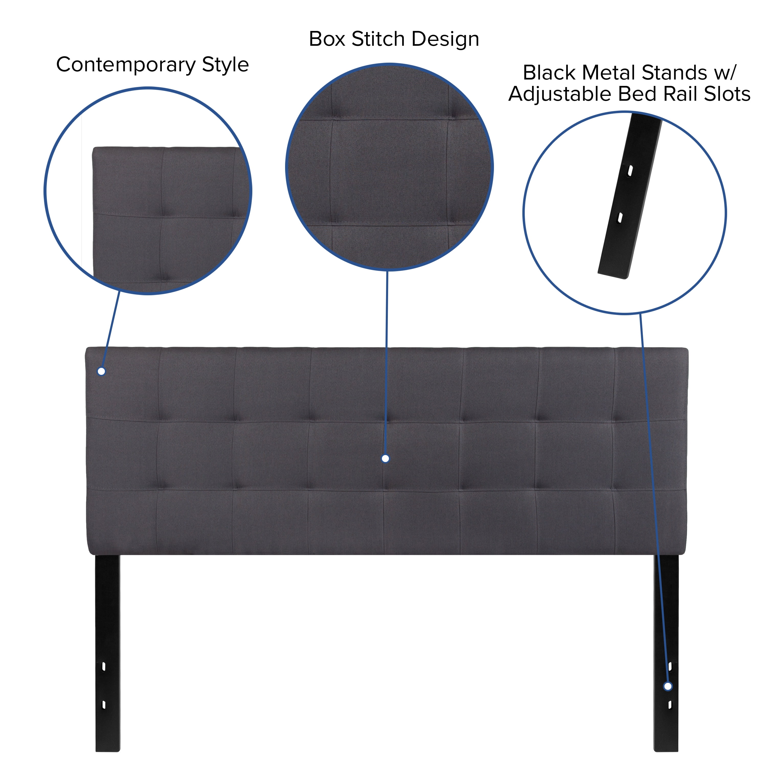 Flash Furniture Bedford Tufted Upholstered Queen Size Headboard in Dark Gray Fabric