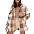 thumbnail image 2 of IROINNID Women's Comfy Short Jacket Turndown Lapel Plaid Shacket Long Sleeve Outwear, ppp, Khaki, 2 of 6