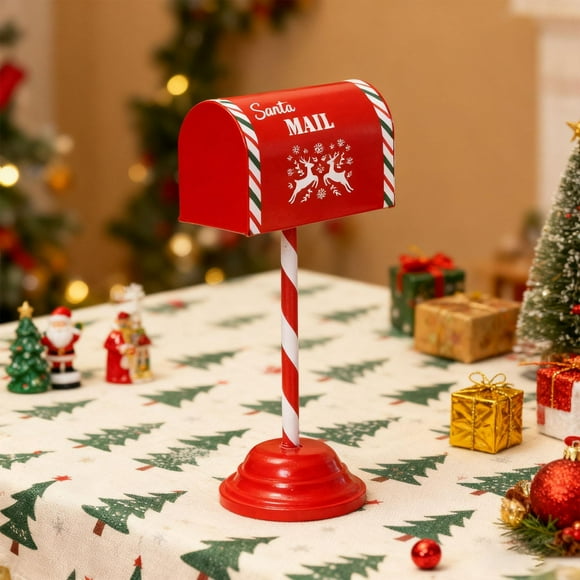 Mini buzón navideño con adorno de metal para correo exprés navideño, decorativo para interiores, exteriores, patios, jardines y vacaciones.