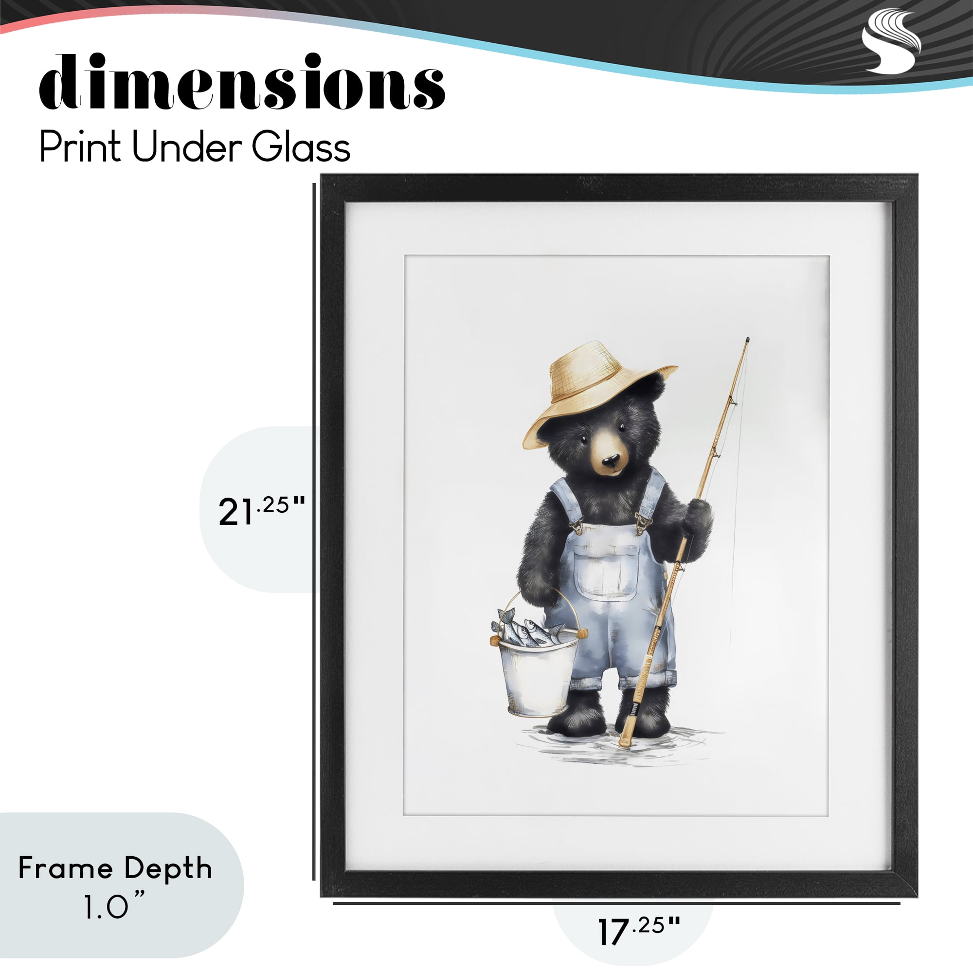 Stupell Industries Fishing Bear in Straw Hat Black Framed Print Under Glass, design by Arlington Prints