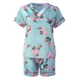 thumbnail image 6 of Women's Satin Pajamas Casual Comfy Printed V Neck Short Sleeve Tops and Shorts Lounge Sets Sleepwear Plus Size Pjs, 6 of 7