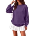 thumbnail image 2 of Lumtrix Womens Oversized Sweatshirts Fleece Solid Tops Fall Winter Crewneck Pullover Caasual Long Sleeve Shirts Purple 2XL, 2 of 4