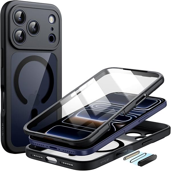 wonima11 JETech Case for iPhone 17 Pro Max 6.9-Inch with Built-in Tempered Glass Screen Protector and Camera Control Button, Compatible with MagSafe, 360 Degree Full Body Cover (Black)