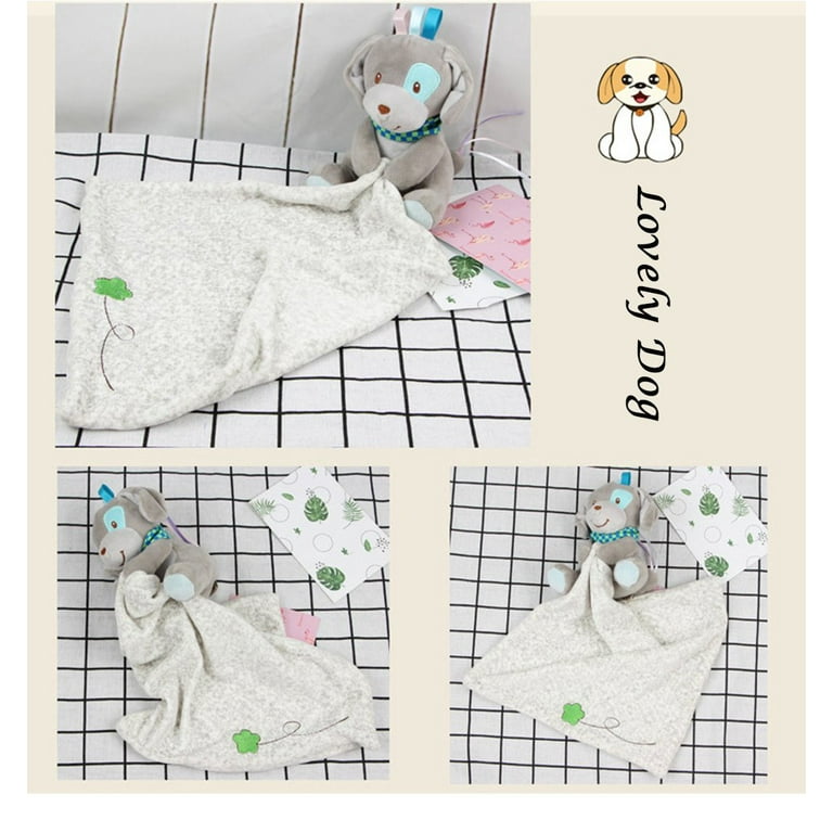 Puppy Security Blanket Inchant Baby Soothing Blanket with Animal Head Unisex Baby Plush Blankie for Toddlers Kids Dog Grey