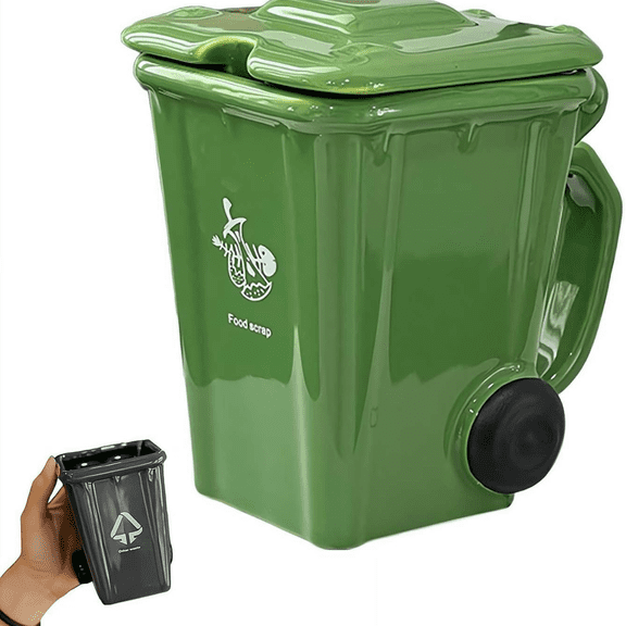 3D Mugs with Shovel, Funny Recycling Bin Coffee Mug, Ceramic Trash Can Shaped Mug with Lid, Novelty Drinking Mugs for College Students Dining Room Teachers Office Restaurant Kitchen