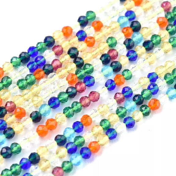 U8MO 3 Strd 2mm Colorful Glass Beads Tiny Faceted Round Loose Spacer Beads DIY Craft