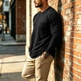 thumbnail image 2 of Fabrcox Mens Long Sleeve Shirt Crew Neck Men's Undershirts Casual Lightweight Athletic Big and Tall Shirts for Men with Chest Pocket Black S, 2 of 8