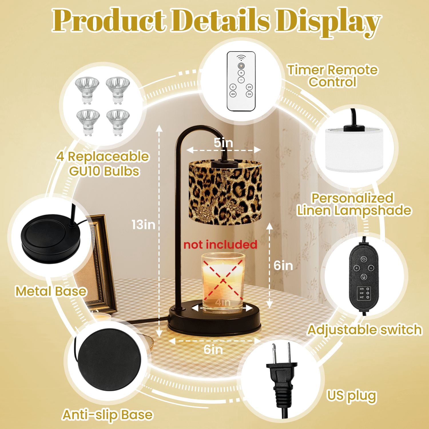 Candle Warmer Lamp with Timer Dimmer leopard colorful animal Candle Lamp Warmer for Jar Candle with 4 Bulbs Gifts for Women House Warming Gifts