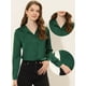 thumbnail image 2 of Blusa de satén Allegra K para mujer con cuello en V y manga larga Verde oscuro L, 2 of 4