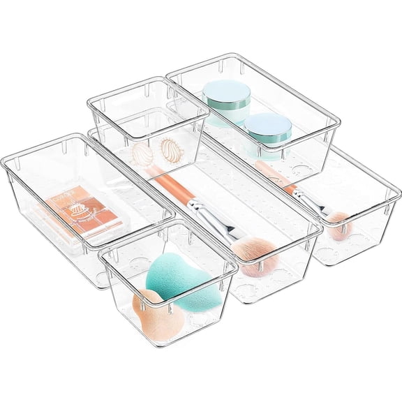 6-Piece Clear Drawer Organizer Set, Acrylic Storage Trays and Bins for Makeup, Jewelry, Office Supplies, Kitchen Utensils, Cosmetics - Versatile Desktop & Drawer Storage Organizer