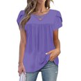 thumbnail image 6 of Jalioing Women's Shirts Pleated Flowy Cross V Neck Tunic Blouses Trendy Loose Short Sleeve Tops Summer Outfits, 6 of 7