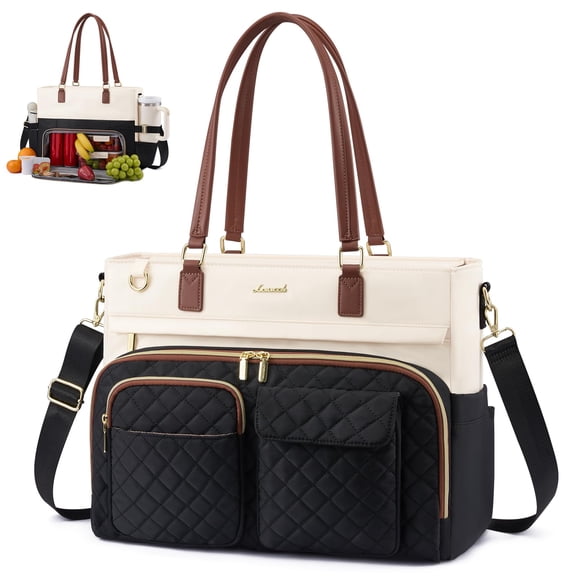 LOVEVOOK Lunch Tote Bag for Women, Work Bags with Insulated Lunch Compartment, 15.6 Inch Laptop Bag with Large Cup Holder, Teacher Nurse Tote Handbag with Multi Pockets for College, Office, Travel
