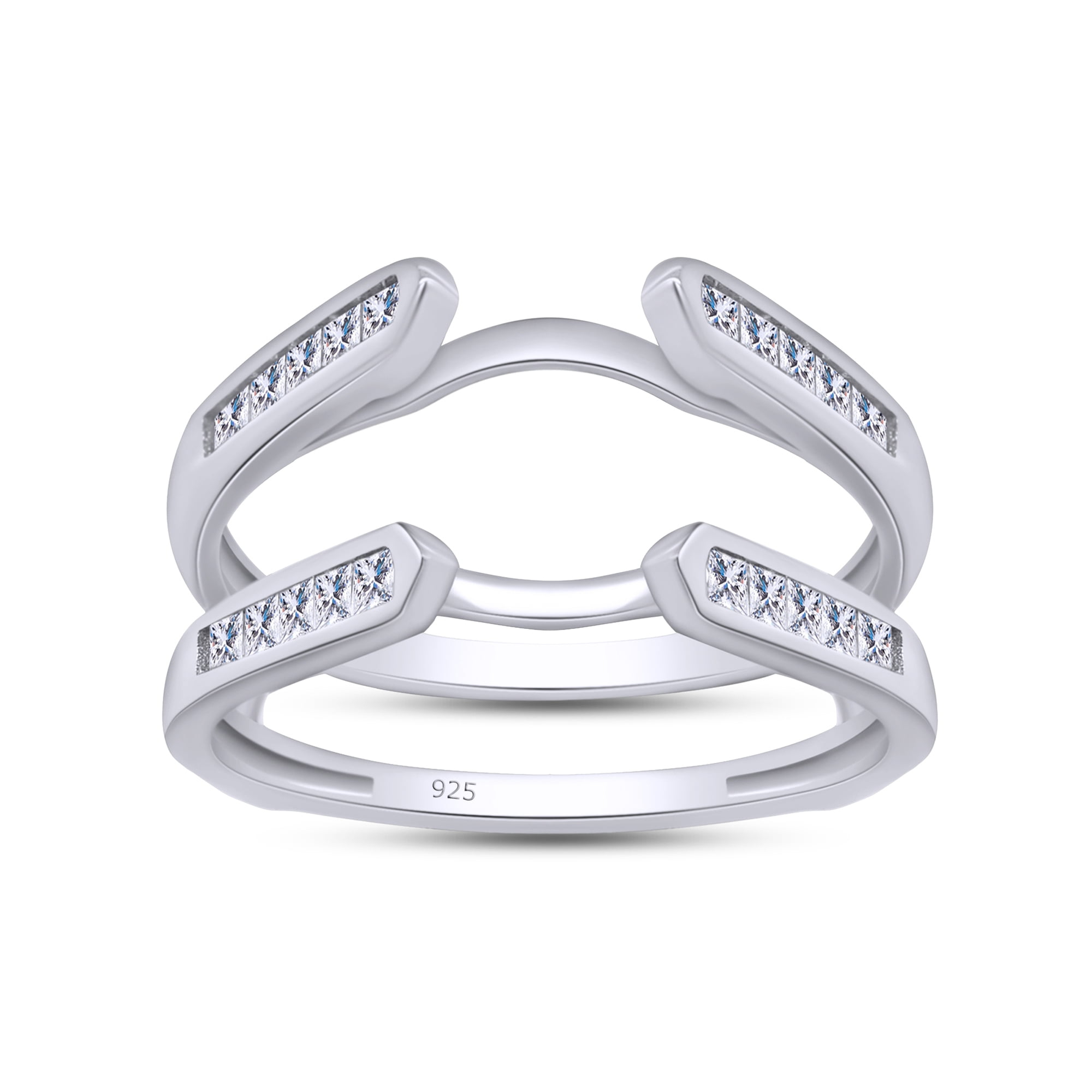 AFFY 14K White Gold over Sterling Silver, 0.46 Ct Princess Cut Lab Created Moissanite Diamond Cathedral Ring Guard Enhancer-4