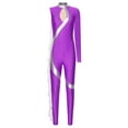 thumbnail image 3 of Kaerm Women Acrobatic Gymnastics Performance Jumpsuit Metallic Shiny Rhinestones Full Body Leotard Purple S, 3 of 7