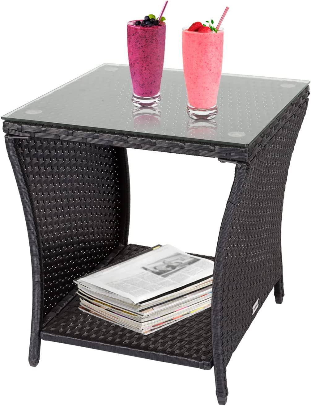 Kinbor Outdoor Wicker Side Table Porch Square Coffee Table with