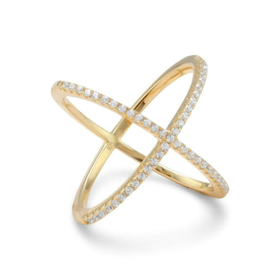 Precious Stars 18k Yellow Gold Plated Sterling Silver Signity Cubic Zirconia 'X' Criss-Cross Ring