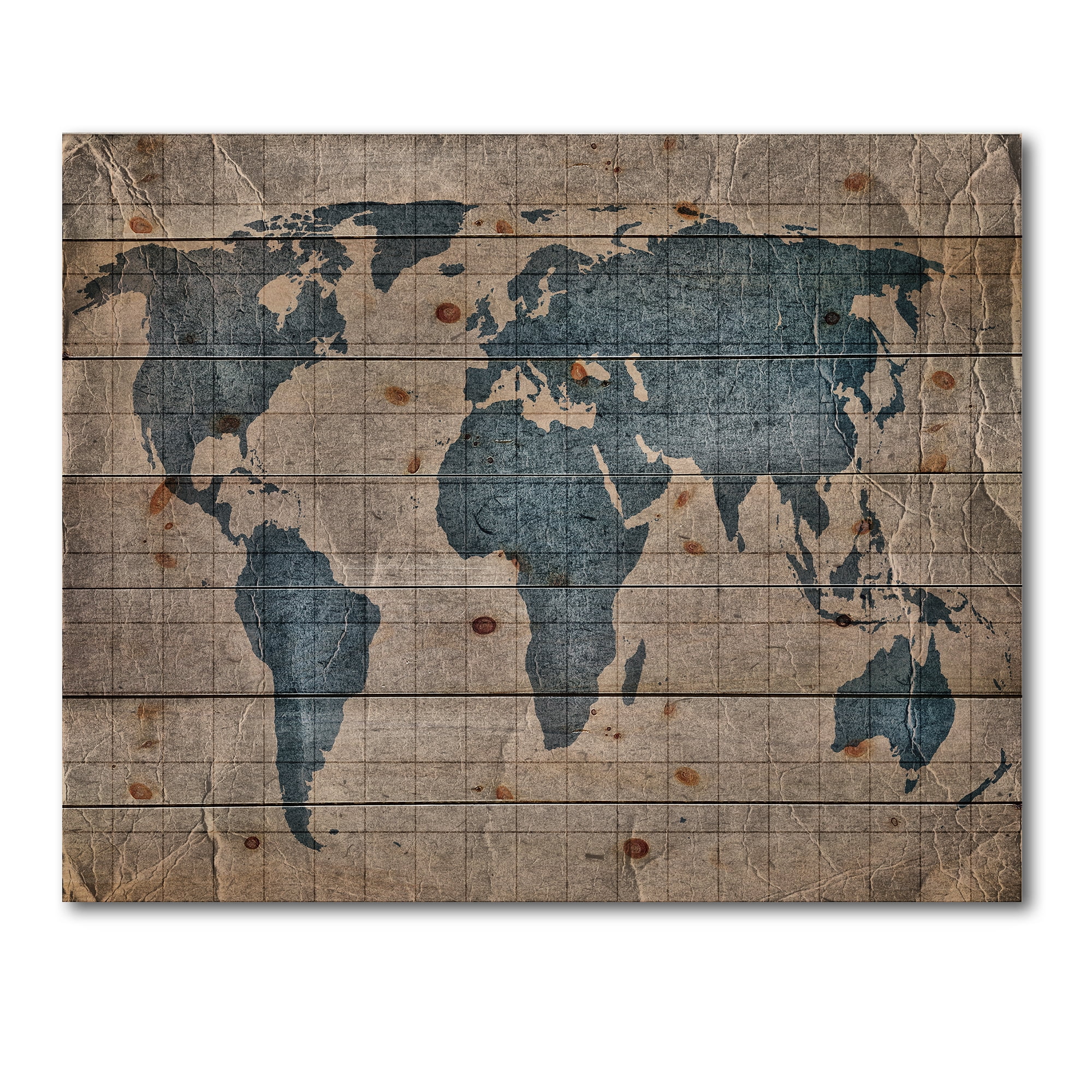 Designart 'Ancient World Map I' Rustic Print on Natural Pine Wood