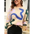 thumbnail image 6 of Liacowi Women's Autumn Loose Knit Tops Contrast Color Graphic Print Long Sleeve Round Neck Spring Sweaters Knitwear, 6 of 9
