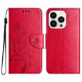 thumbnail image 2 of for iPhone 16 Pro Phone Case Wallet,Women Flip Folio Kickstand Cover with Credit Card Holders Emboss Butterfly Flower PU Leather Purse Wrist Strap Shockproof Case for iPhone 16 Pro,Red, 2 of 9