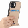 thumbnail image 2 of Magnetic Carbon Fiber Case for iPhone 12 with Holder Kickstand, Fiber Texture Wallet Phone Case with Card Holder Durable Military Grade Protection Cover for iPhone 12, Khaki, 2 of 10