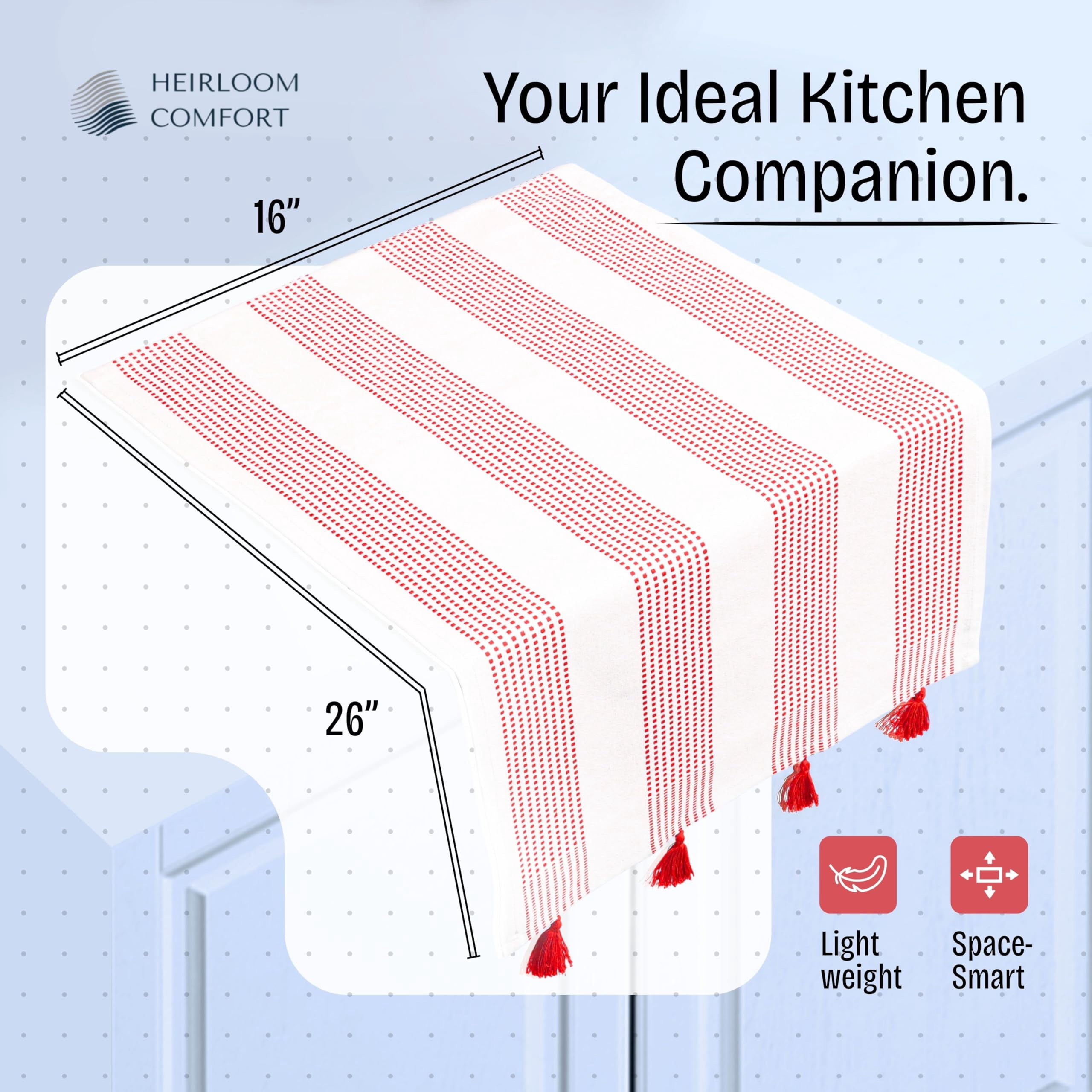 HEIRLOOM COMFORT Red Decorative Dotted Kitchen Towels 16x26 Inch, 12 Pack, 100% Cotton, Super Absorbent & Soft, Fast Dry Dish Towels with Tassels for Cleaning, Drying Dishes, and Daily Use