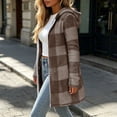 thumbnail image 4 of Women's Plaid Fleece Hooded Jacket, Long Sleeve Zip Up Loose Casual Plush Outerwear Coffee S(S), 4 of 8