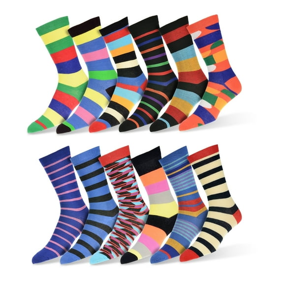 Robert Shweitzer Men's Fun Funky and Colorful Patterned Dress Socks with Cool and Crazy Designs -12 Pack