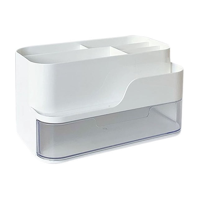 Caja organizadora de escritorio para organizar el escritorio, portalápices de plástico, organizador de cosméticos con cajón, contenedor de artículos de papelería para estudiantes, ideal para