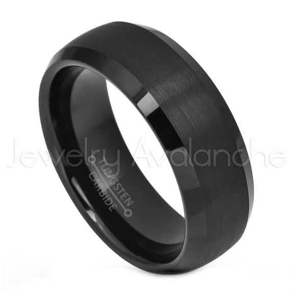 Semi-Dome Tungsten Ring - 8mm Brushed Black IP Comfort Fit Bevled Tungsten Carbide Anniversary Ring