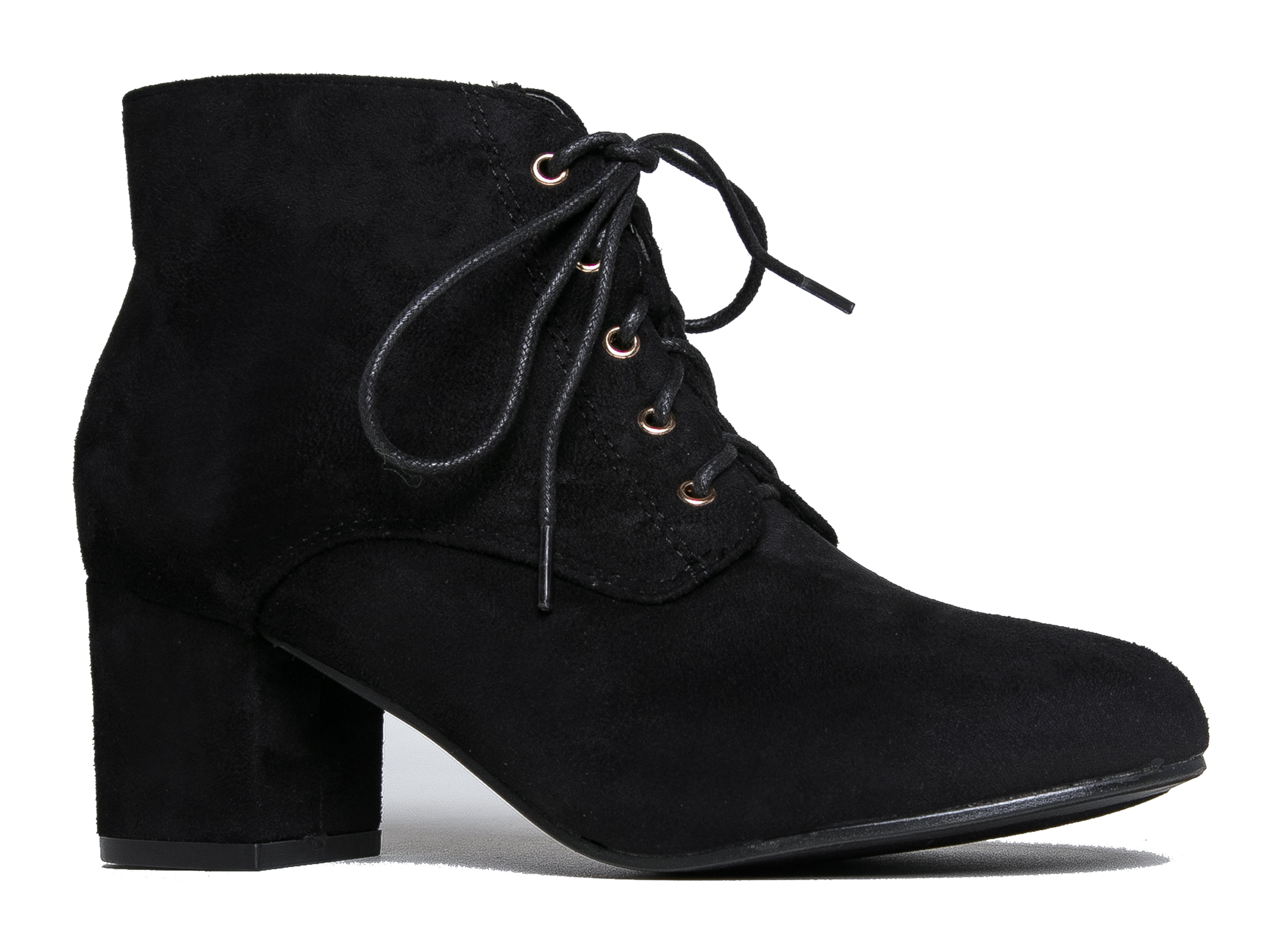 J. Adams Low Block Heel Ankle Boot - Casual Easy lace up Bootie - Faux ...