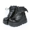 thumbnail image 6 of Dezsed Women's Boots Wedges Shoes Women's Shoes Fashion Round Toe Wedge Heel Low-barrel Lace-up Patent Leather Shiny Boots Black, 6 of 9